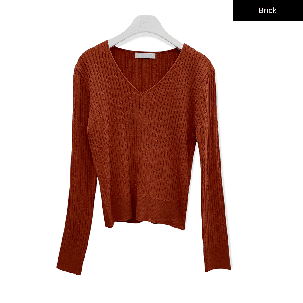 V Neck Cable Knit Top C2701