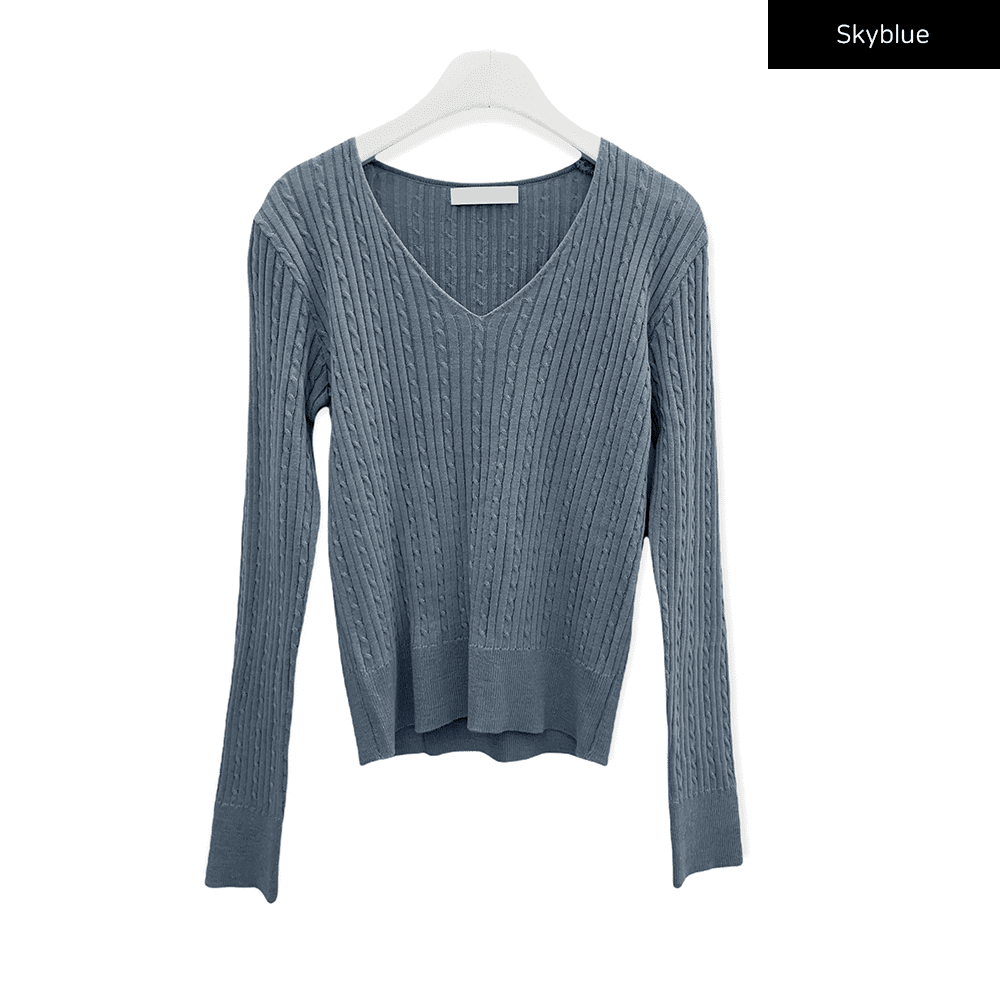V Neck Cable Knit Top C2701