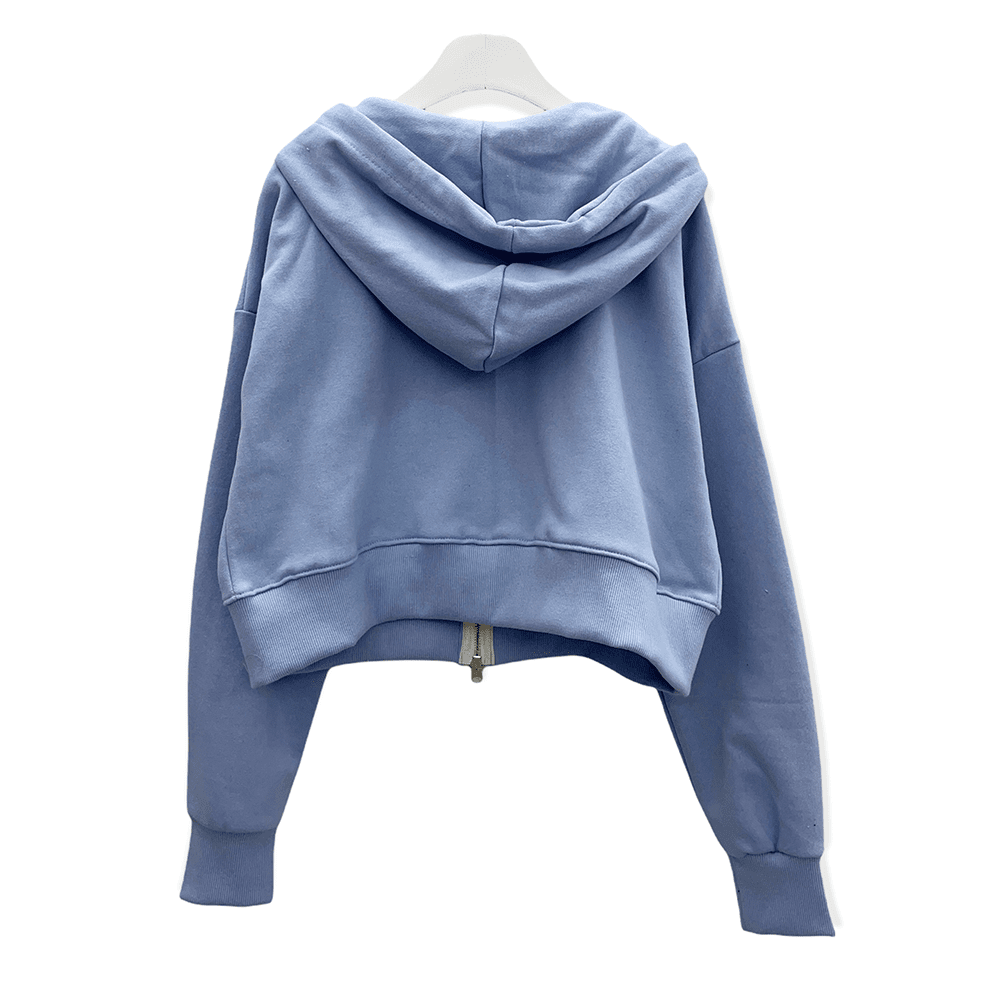 Two Way Cropped Hoodie Zip Up C2601