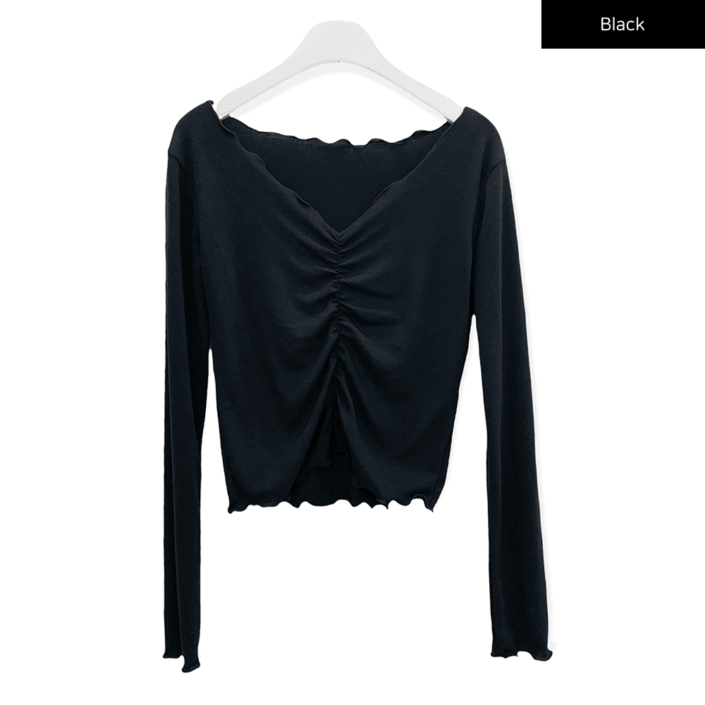 Cropped Long Sleeve Top with Front Shirring C2701