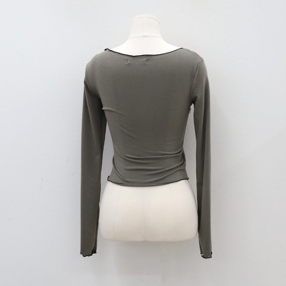 Cropped Long Sleeve Top with Front Lace Detail C1703