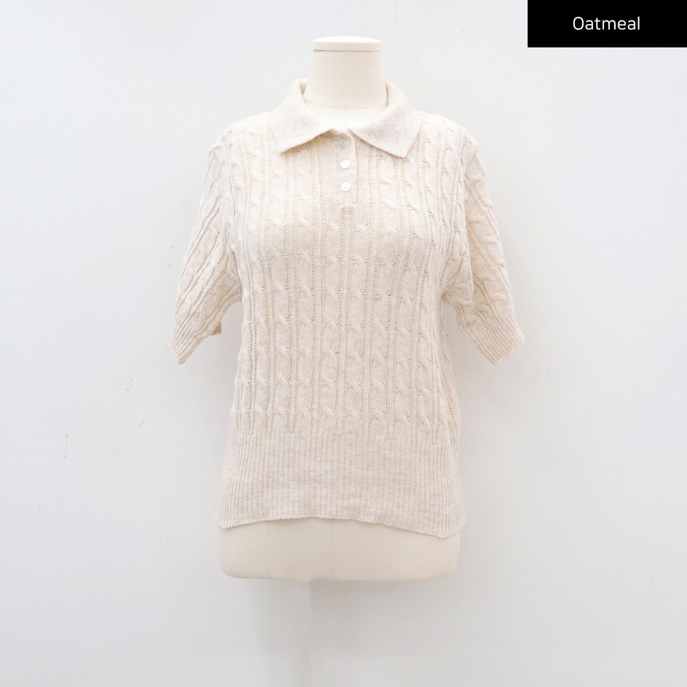 Cable Knit Collared Short-sleeve Sweater CA01
