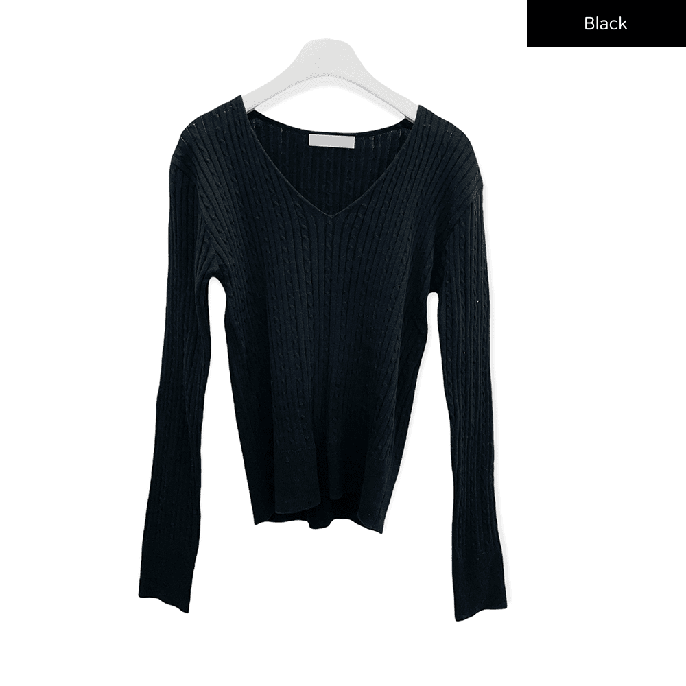 V Neck Cable Knit Top C2701