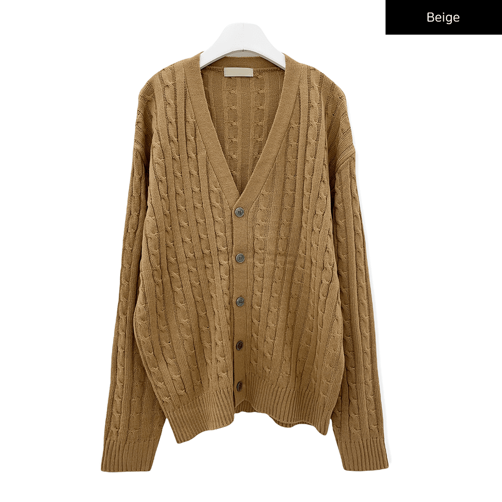 Cable Knit Relaxed Fit Cardigan C7102
