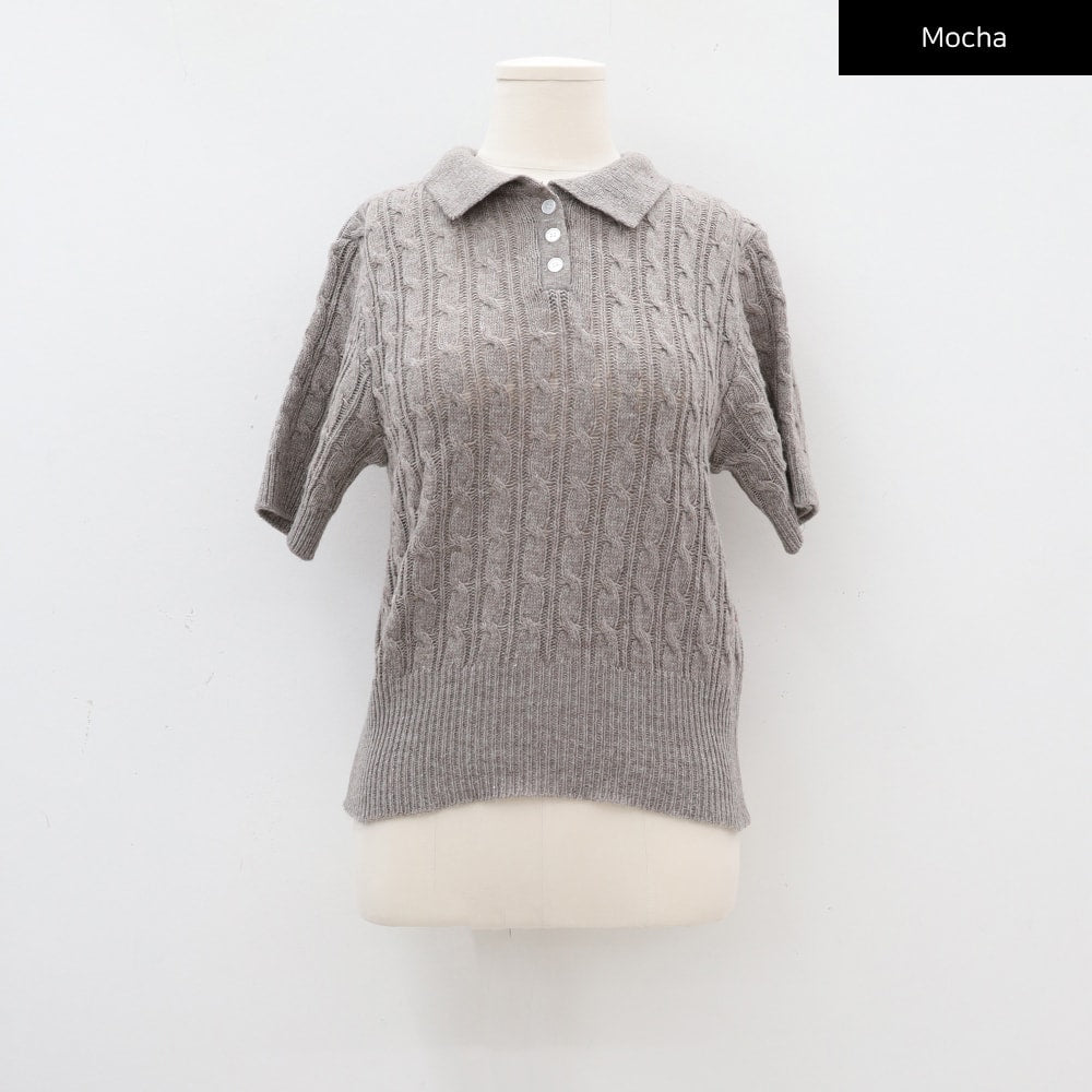 Cable Knit Collared Short-sleeve Sweater CA01