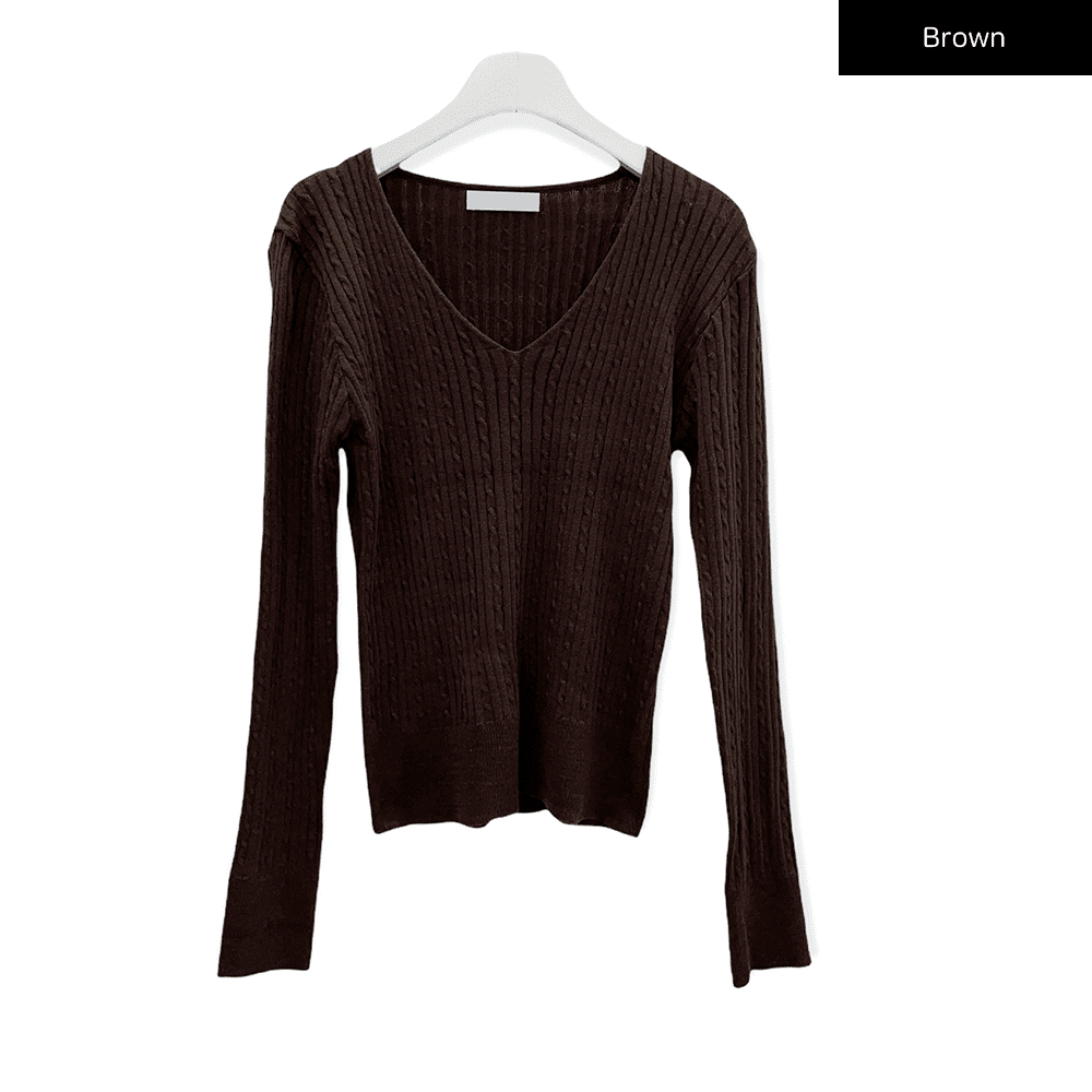 V Neck Cable Knit Top C2701